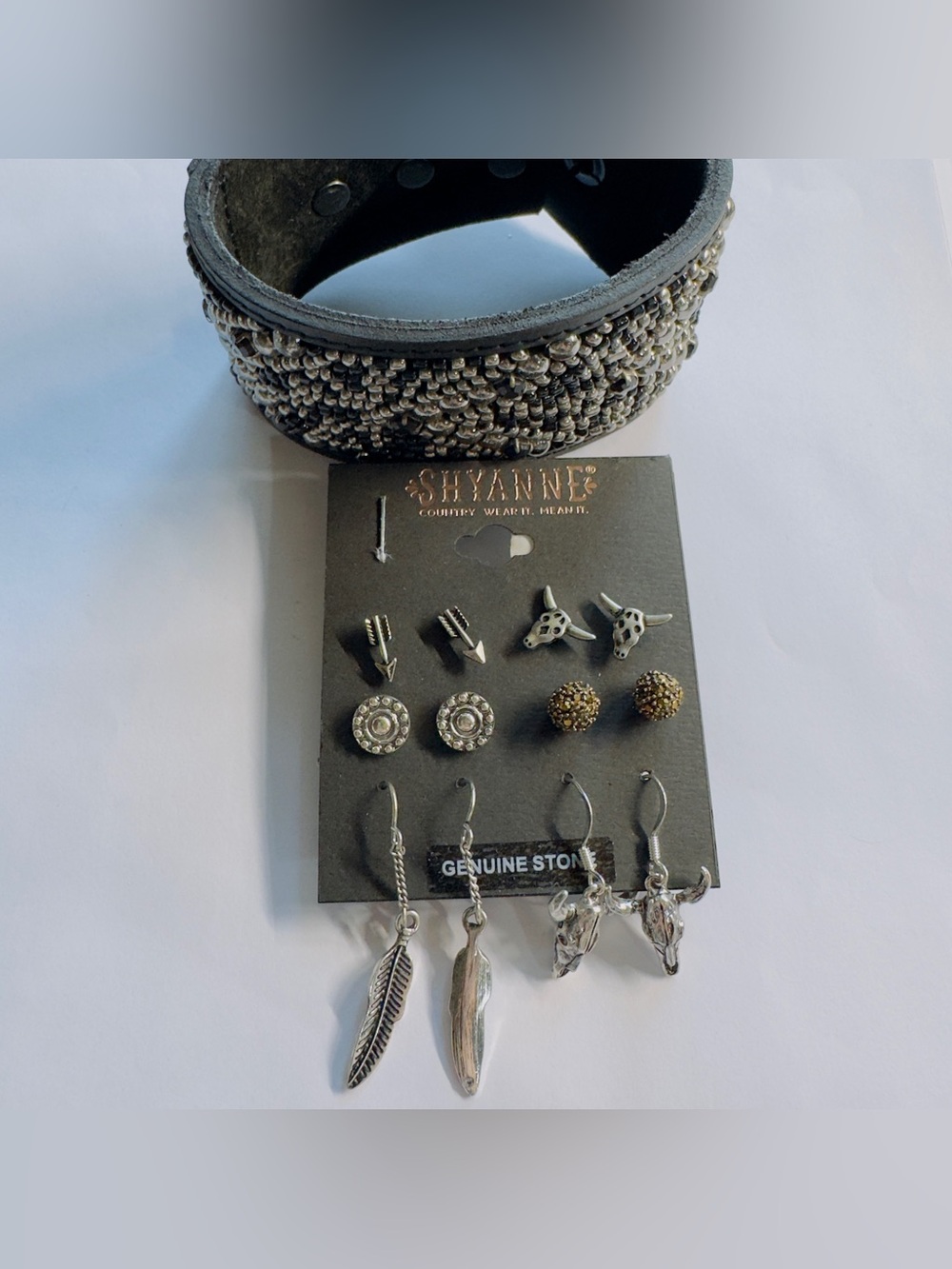 Shyanne Silver-Tone Earring Set with Beaded Black Cuff